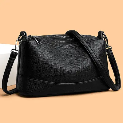 2026 Women's Large Soft Leather Handbag, Solid Color - 4