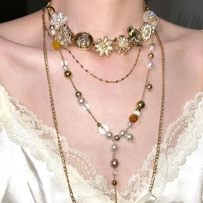 Vintage altın güneş kolye, çok katmanlı zincir - 13