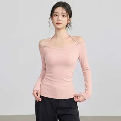 Women's Yoga Top with Chest Pad, Long Sleeve, Halter Neck - 6