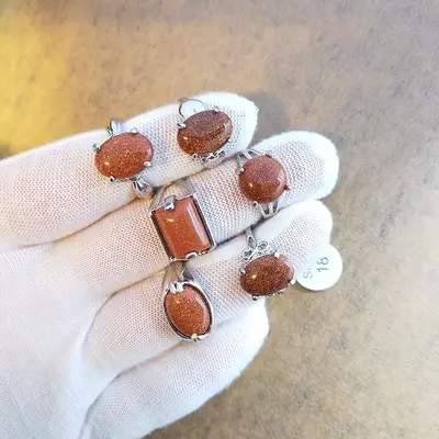Assorted natural stone rings, mixed set - 8