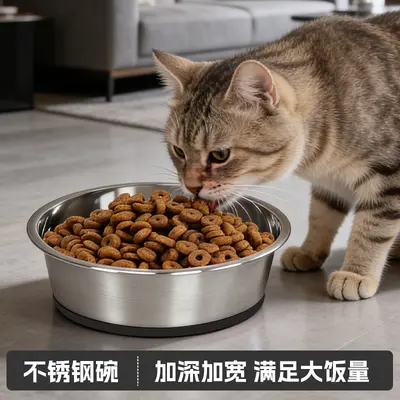 Stainless Steel Pet Bowl with Non-Slip Silicone Base, Large Capacity, Easy to Clean