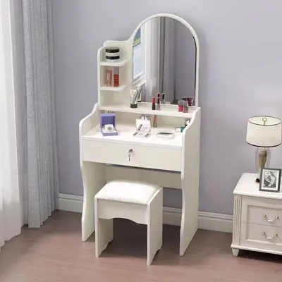 Minimalist Vanity Table with Touch Mirror, Multi-Layer Storage and Drawers - 8