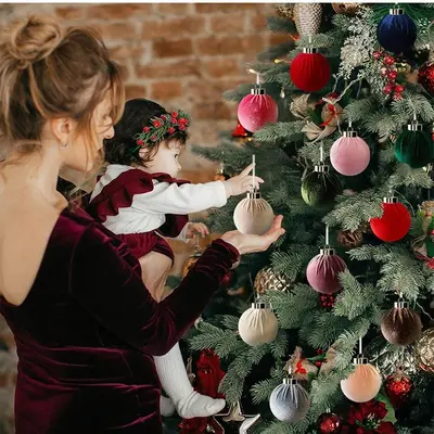 8cm Flocked Christmas Ball Ornament for Christmas Tree