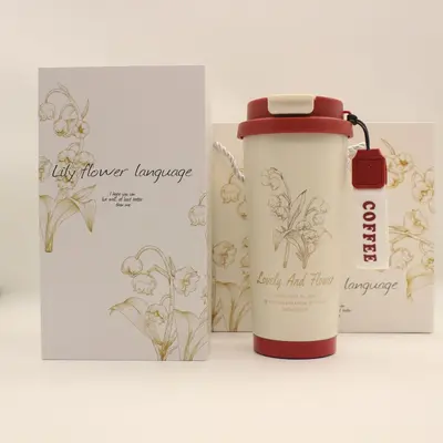Lily Design Ceramic Coffee Cup with 316 Stainless Steel Thermos Mug - 12