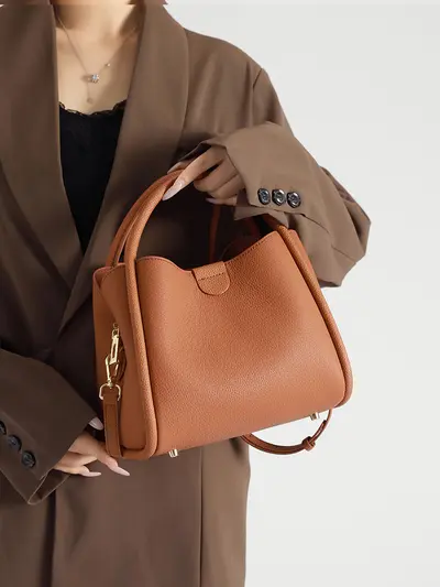 Soft Calfskin Bucket Bag, Large Capacity, Everyday Shoulder Bag - 3