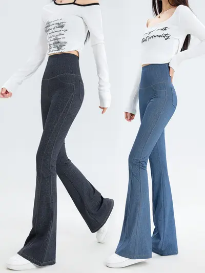 Women's denim yoga pants, high waist, skinny fit, micro flare