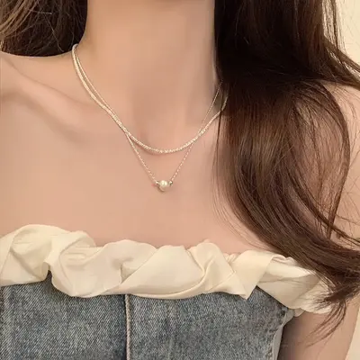 Doppellagige Perlenkette, Schlüsselbein-Kette