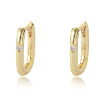 Silberne Ohrringe, ovale U-Form, mit Diamanten, minimalistisch - 6
