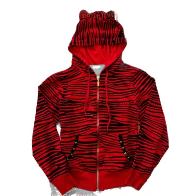 Y2K Zip-Up Striped Print Hooded Sweatshirt, Punk Style - 6