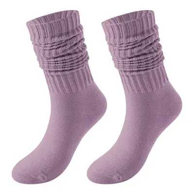 Unisex Thick-Knit Cotton Mid-Length Socks, Solid Color, 2 Pairs - 11