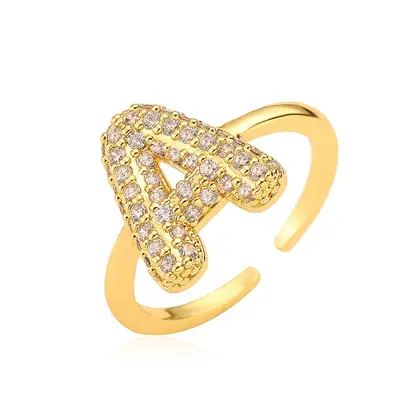 Copper-Plated 18K Gold Zircon Letter Ring for Women