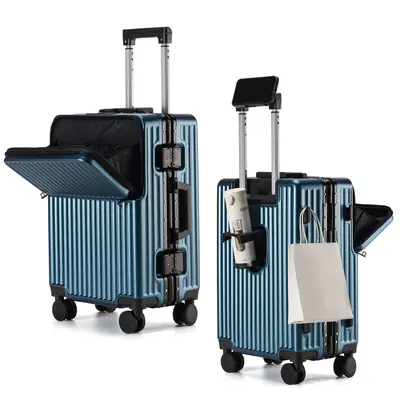 Front Opening Aluminum Frame Luggage Trolley 20 Inch Carry-on Suitcase Large Capacity Travel Silent Universal Wheel Spinner Password Lock Trunk - 11