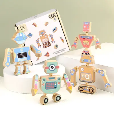 Ahşap Robot Oyuncağı Çocuk Değişken Tasarımlar Blok Seti