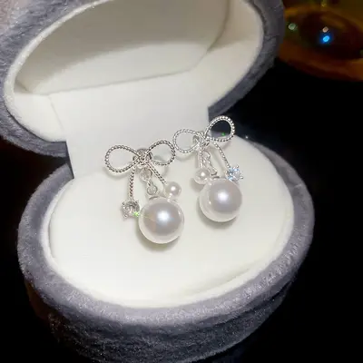 Zircon geometric pearl stud earrings, French style - 11