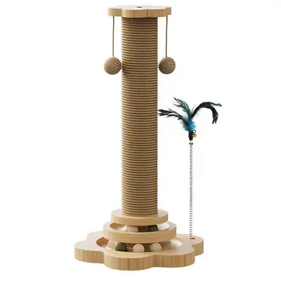 Solid Wood Rotating Cat Toy with Sisal Scratching Post
