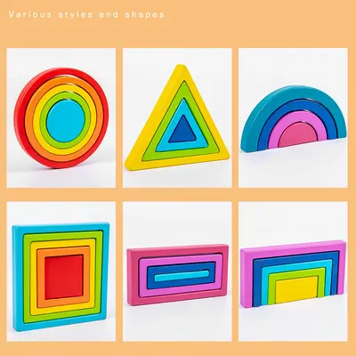 Wooden Rainbow Building Blocks Educational Stacking Toy for Children - 5