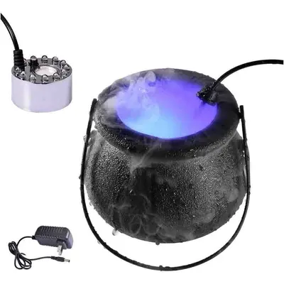 12 LED Halloween Witch Bucket Smoke Machine, Big Witch Cauldron Fog Head, Witch Light with Color-Changing Ambience for Scene Decoration