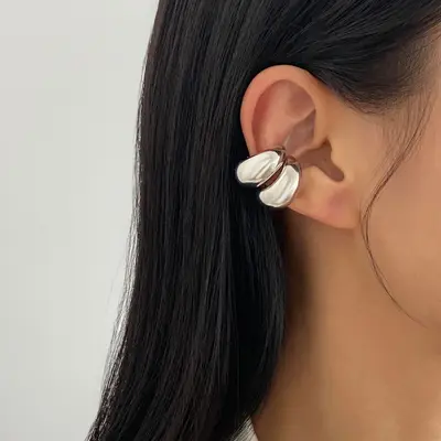 Non-Piercing Metal Pleated Ear Clips for Women, Geometric Design - 11