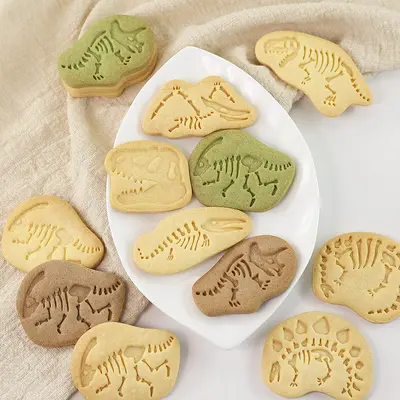 Dinosaur Fossil Cookie Cutter Set with 3D Stamp Mold