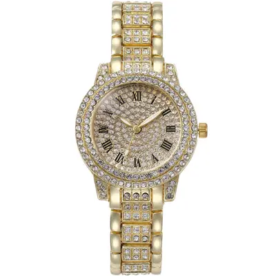 Trendy Best-Selling Roman Numeral Luxury Diamond-Studded Cuban Bracelet with Women's Watch Fashionable Hip-Hop Steel Watch - 8