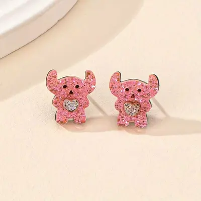 Children's Sequin Small Animal Stud Earrings, Bear, Calf and Heart Designs - 13