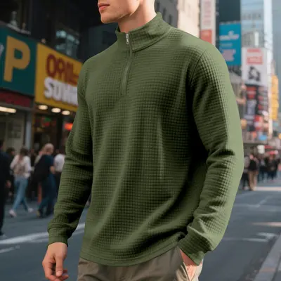 Men's Autumn Winter Jacquard Half-Zip Stand Collar Sweatshirt, Loose Fit - 8