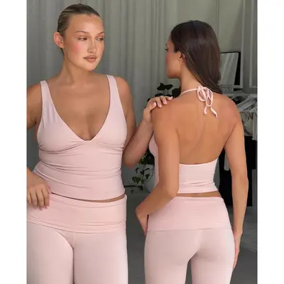 Light Pink Yoga Pants for Women, Thin Pilates, Halter Set