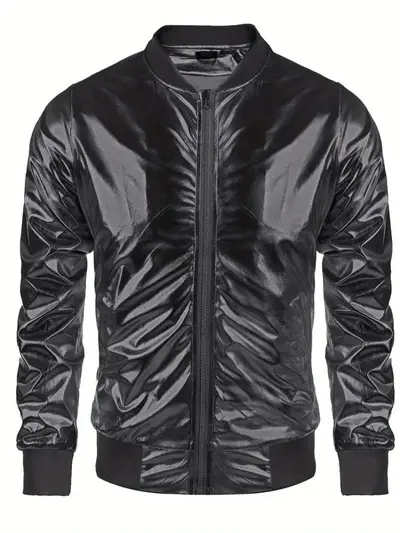 Men's Glossy Metallic Zip-Up Jacket, 70s Disco Style - 7