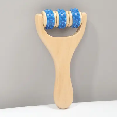 Solid wood massage stick portable handheld push massager for shoulder neck back head meridian brush roller massage tool - 12