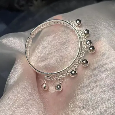 Silver bracelet with bells, adjustable, ethnic style