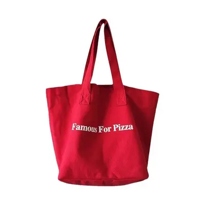 Red Letter Print Canvas Tote Bag with Large Capacity