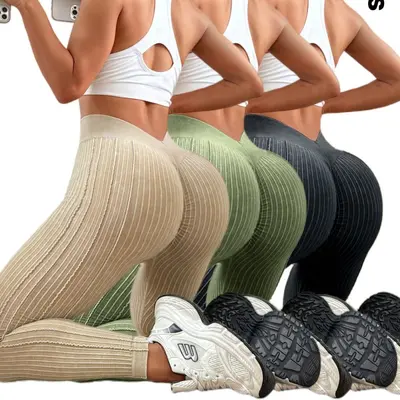 Damen Yogahose mit hohem Bund, sandgewaschen, Po-Lifting-Effekt - 3