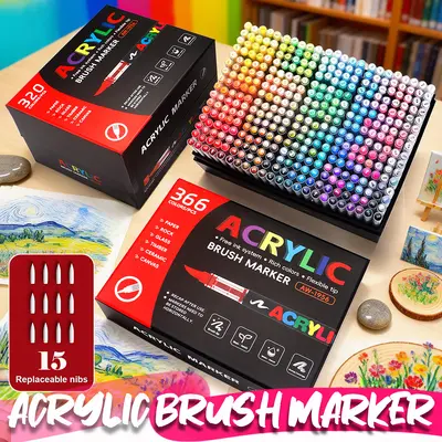 366-teiliges Acryl-Marker-Set mit weicher Spitze, stapelbar