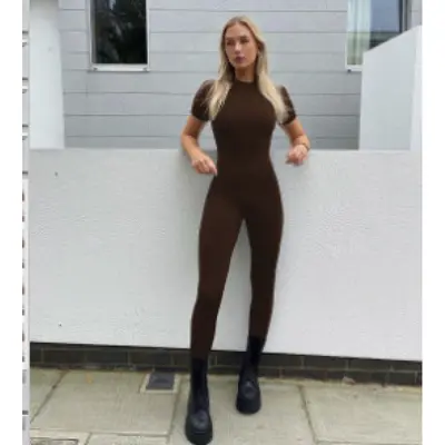 Women's Short-Sleeve Zipper Sports Yoga Jumpsuit, Spring 2026 - 10