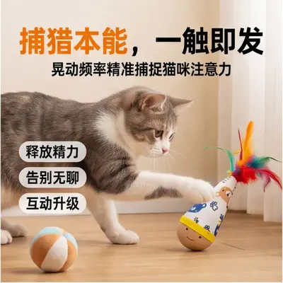 Stehaufmännchen-Katzenspielzeug mit Federn, Doppeldesign - 3