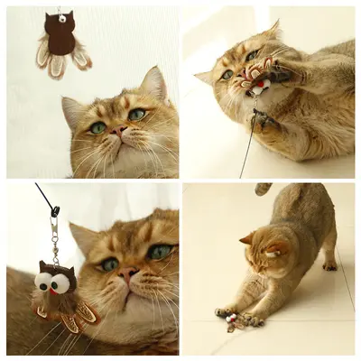 Owl Sisal Rope Bird Cat Teaser Wand with Bell, Chew-Resistant Cat Toy - 5