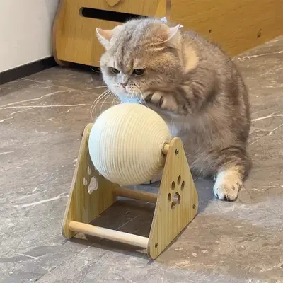 Rotating Cat Scratching Ball with Hand-Crank Generator, Large Vertical Sisal Scratching Po - 10
