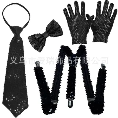 1970s Disco Party Sequin Hat, Gloves, Bow Tie and Shoulder Straps Set - 8