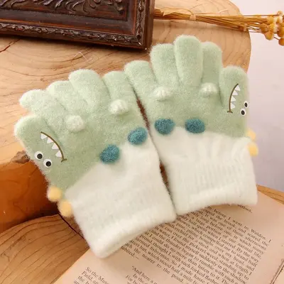 Children's Warm Winter Half-Finger Gloves Cute Design - 11