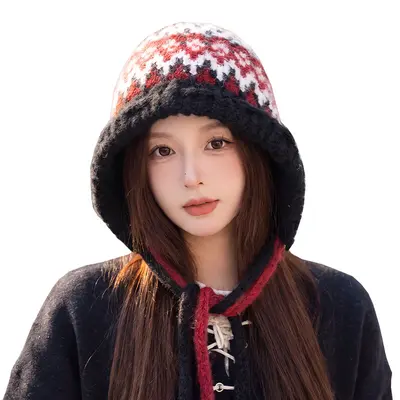 Women's Autumn Winter Jacquard Knit Beanie with Ear Protection, Heat-Retaining