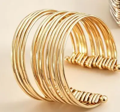 Euro-American Cross-Border Best-Selling Multi-Layer Corrugated C-Shaped Open Bracelet Luxury Trendy Hip-Hop Bangle Minimalist Pleated Style