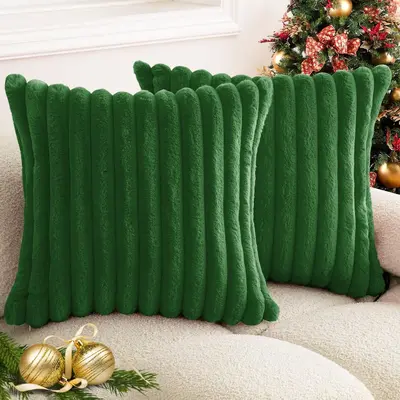 Rabbit Fur Throw Pillow Cover, Rectangular, Vertical Stripe Plush - 4