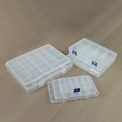 Bölmeli plastik masaüstü saklama kutusu 10 15 24 bölmeler şeffaf düğme olta takımı aksesuarları takı kozmetik ambalaj kutusu - 3