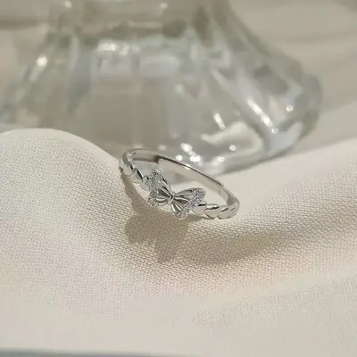 925 Silver Plated Butterfly Ring Women's Tail Ring Niche Design Accessible Luxury Index Finger Ring Plain Band Open Ring High-End