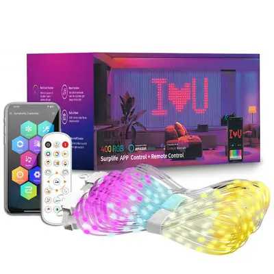 Smart Programmable Curtain Light String, Colorful DIY Text Pixel Light Strip - 9