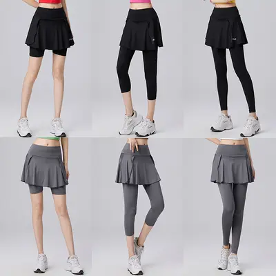 Damen Sportrock-Shorts im Fake-Zweiteiler-Look, schnelltrocknend, hoher Bund