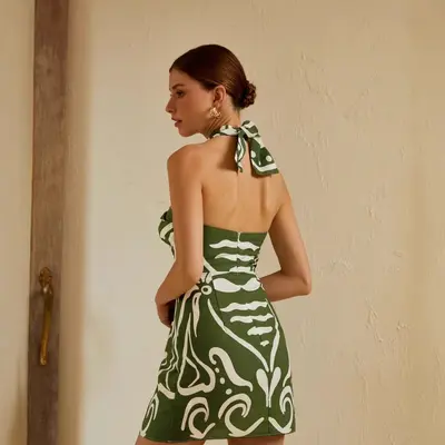 Damen-Etuikleid mit Schleife, Neckholder und Schnürung, Sommermodell