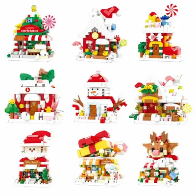Çocuklar için Noel temalı mikro yapı taşı seti, Noel Baba, kardan adam ve ağaç ev - 5