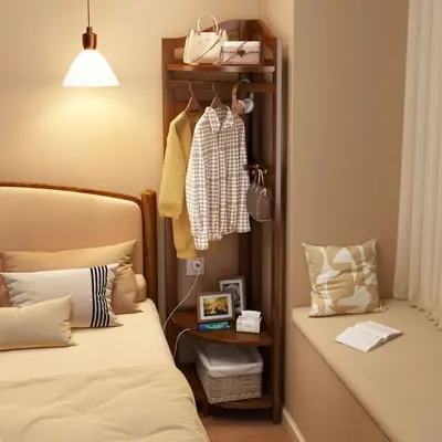 Corner Coat Rack Household Bedroom Floor-Standing Wall-Adjacent Integrated Clothes Hanger Storage Simple Organizer Daily Necessities Shelf Rack