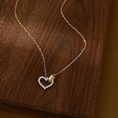 Gold-plated zircon necklace with heart cut pendant - 7